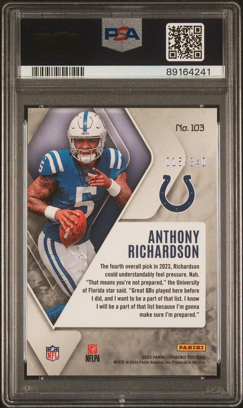 2023 Panini Phoenix 103 Anthony Richardson Fire Burst PSA 10