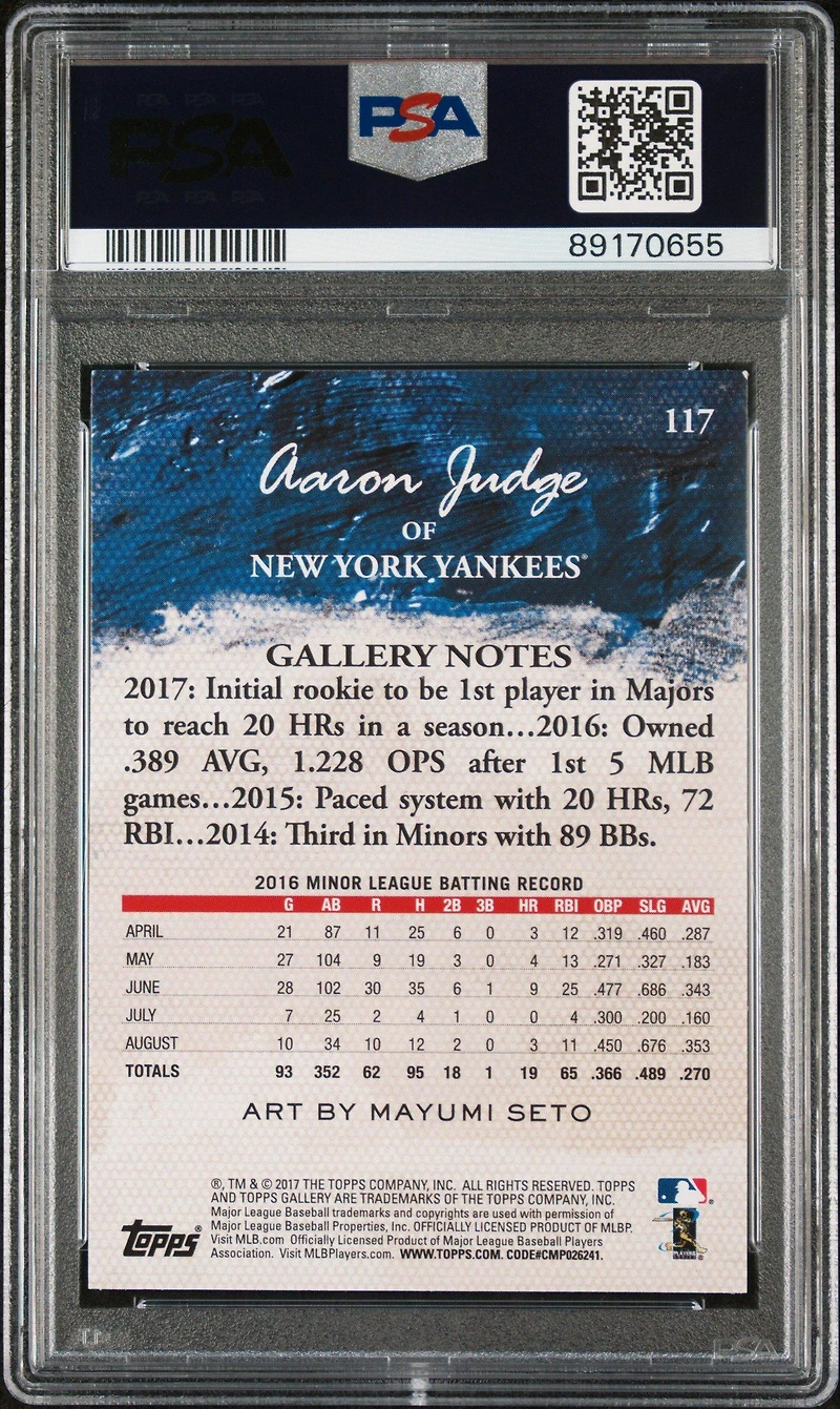 2017 Topps Gallery 117 Aaron Judge PSA 9