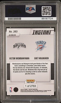 2023 Panini Instant Chet Holmgren\victor Wembanyama PSA 10