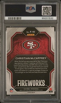 2022 Panini Prizm Fireworks F10 Christian Mccaffrey No Huddle PSA 10