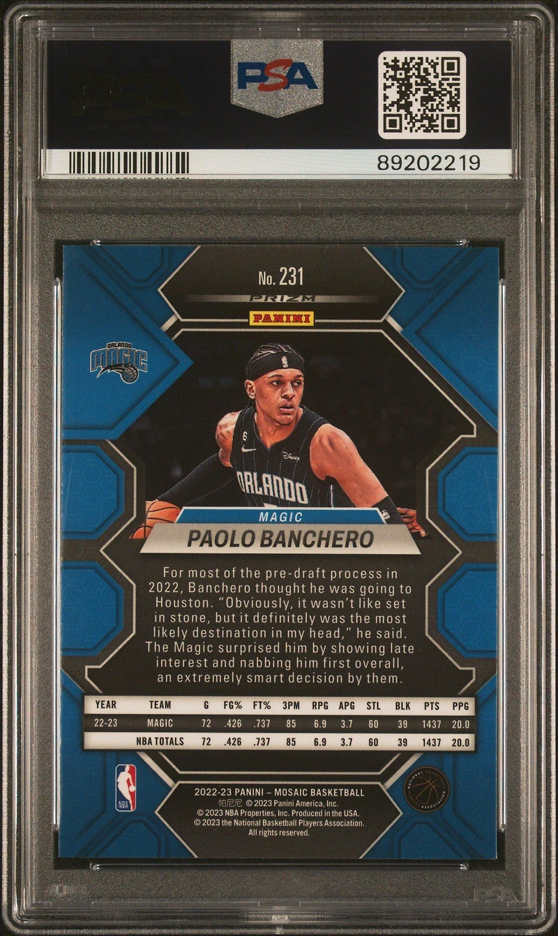 2022 Panini Mosaic 231 Paolo Banchero Mosaic PSA 10