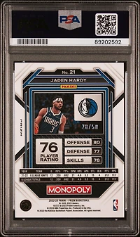 2022 Panini Prizm Monopoly 21 Jaden Hardy Purple Money Shimmer PSA 10