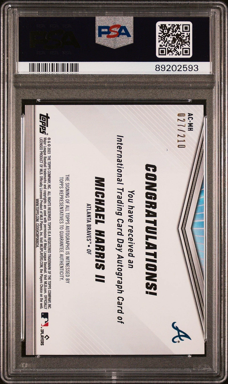 2023 Topps International Trading Card Day Baseball Autographs Acmh Michael Harris Ii PSA 9