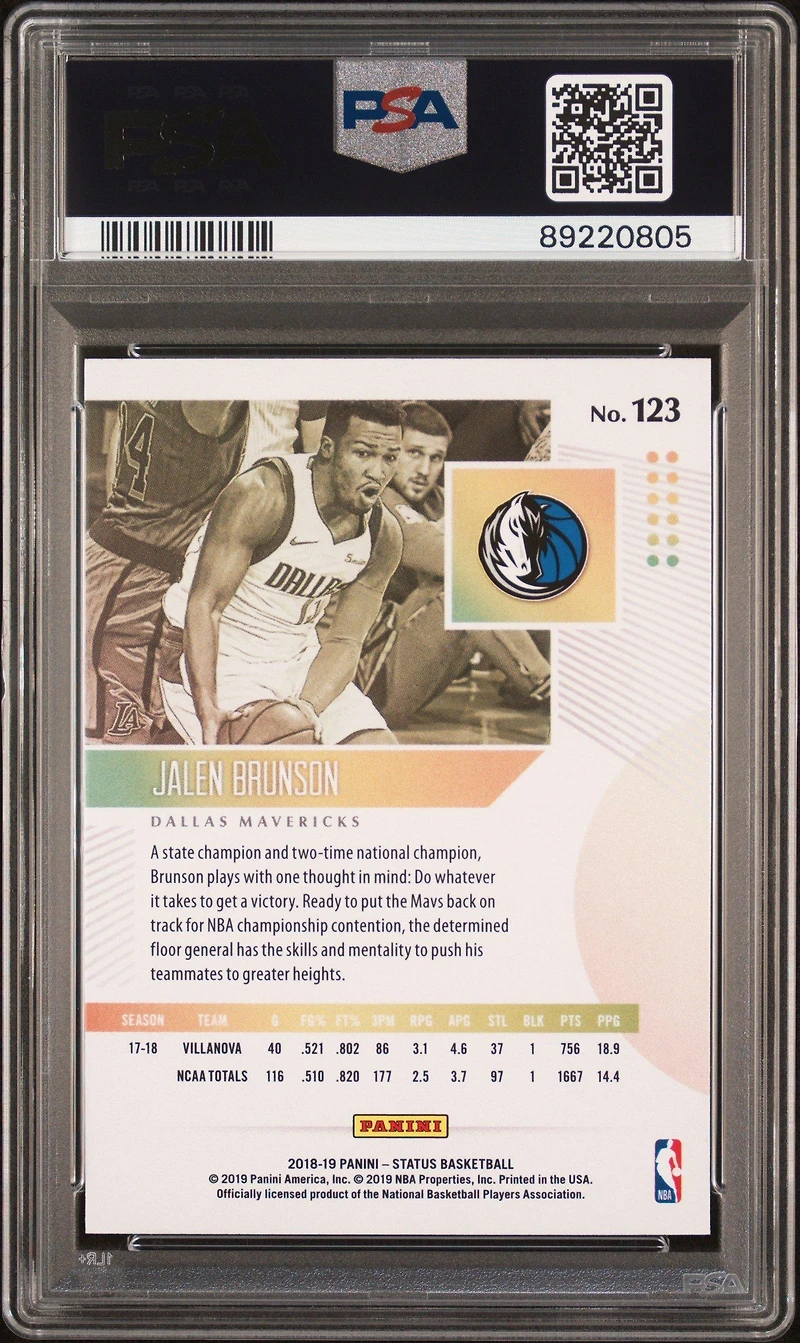 2018 Panini Status 123 Jalen Brunson Green PSA 10