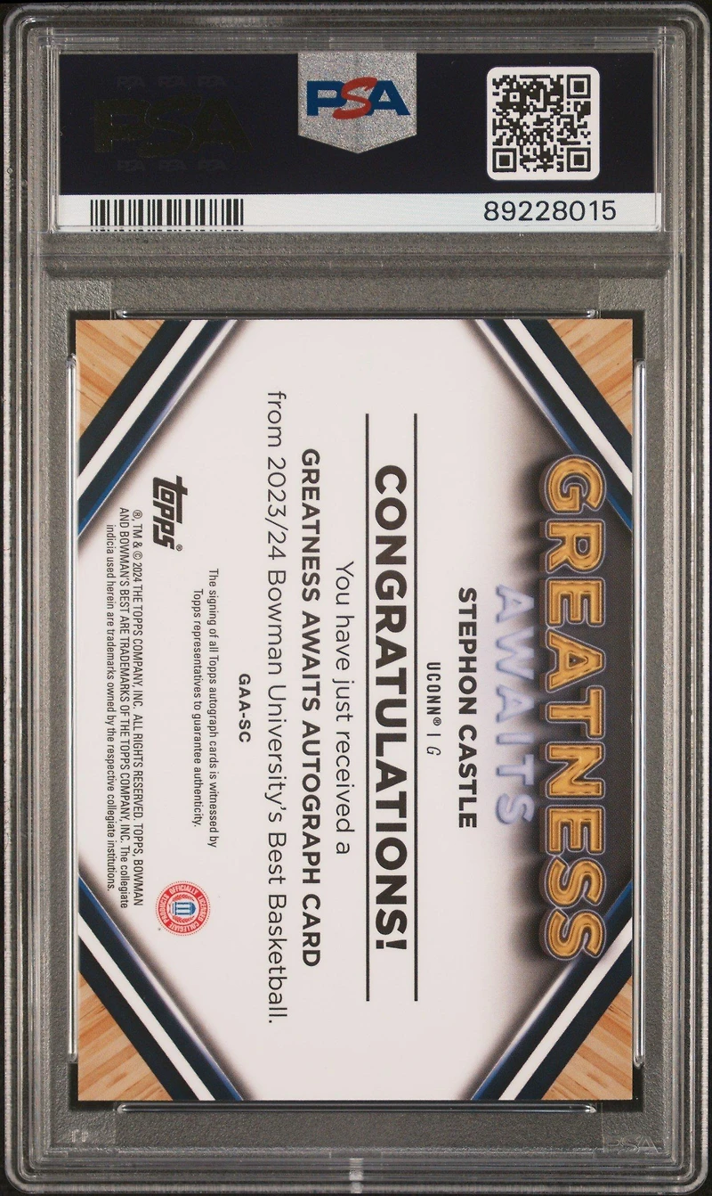 2023 Bowman University Best Greatness Awaits Autographs Gaasc Stephon Castle Geometric Red Refractor PSA 10