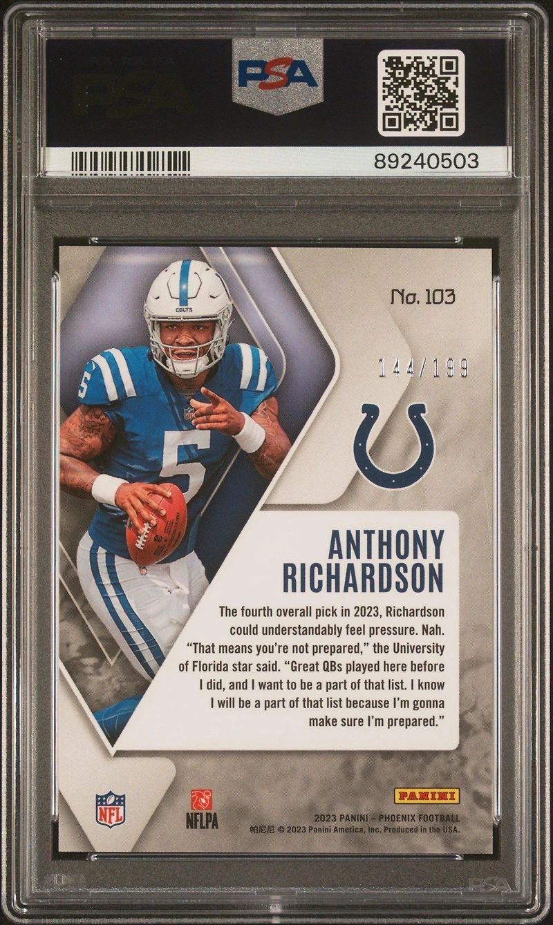 2023 Panini Phoenix 103 Anthony Richardson Red Seismic PSA 10