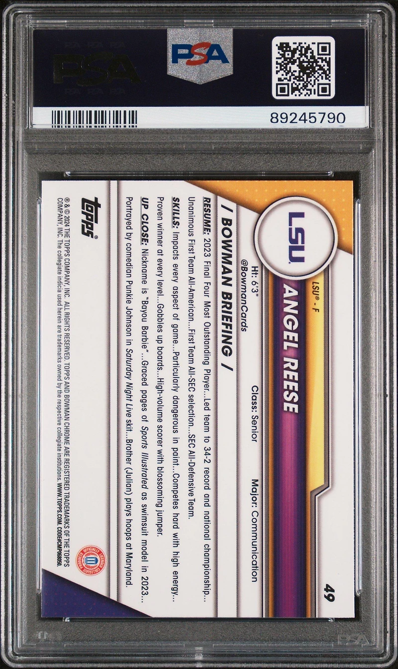 2023 Bowman University Chrome 49 Angel Reese PSA 10