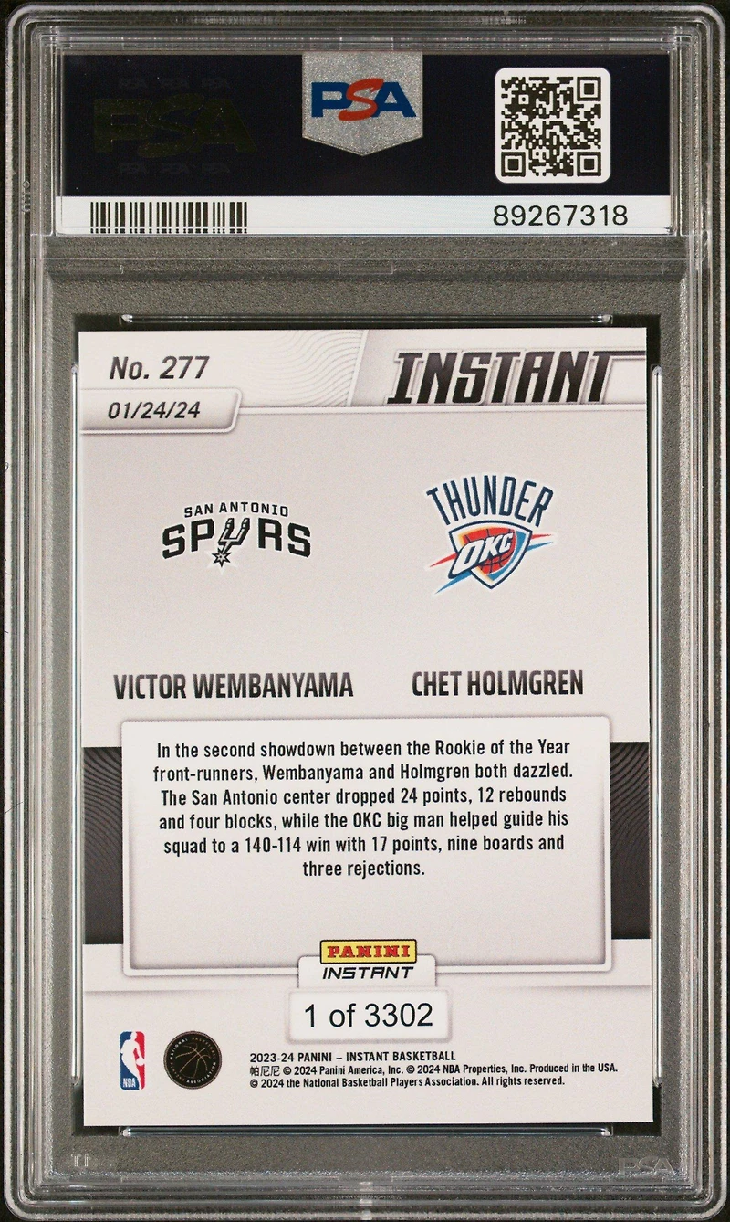 2023 Panini Instant 277 Chet Holmgren\victor Wembanyama PSA 10