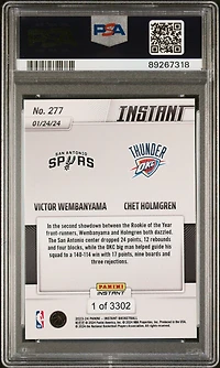 2023 Panini Instant 277 Chet Holmgren\victor Wembanyama PSA 10