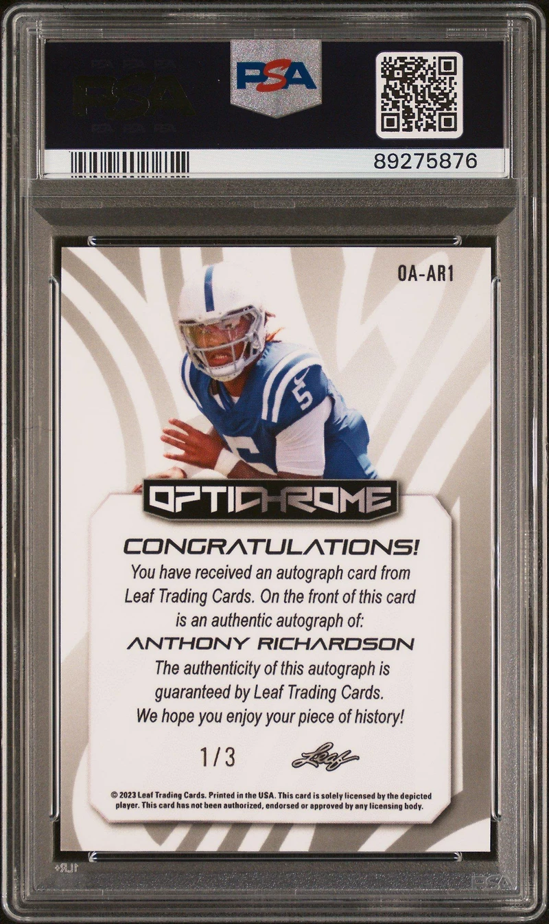 2023 Leaf Eclectic Optichrome Autographs Oaar1 Anthony Richardson PSA 8