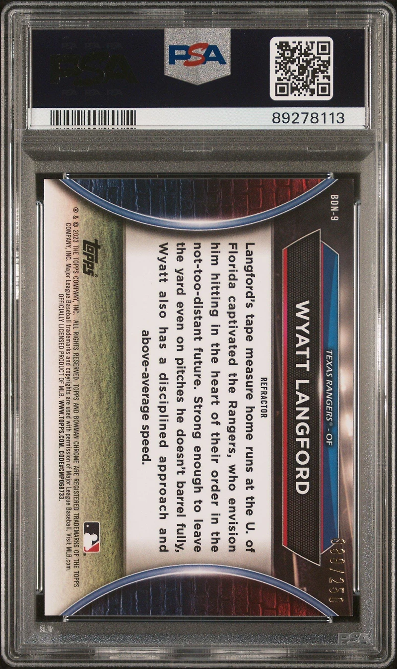 2023 Bowman Draft Bowman Draft Night 9 Wyatt Langford Refractor PSA 10