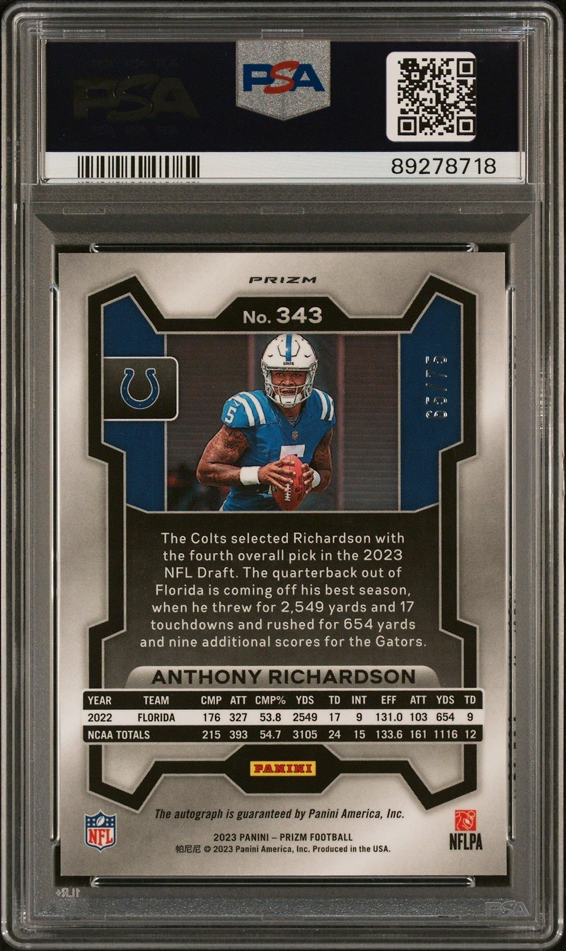 2023 Panini Prizm 343 Anthony Richardson Autograph-green Scope PSA 9