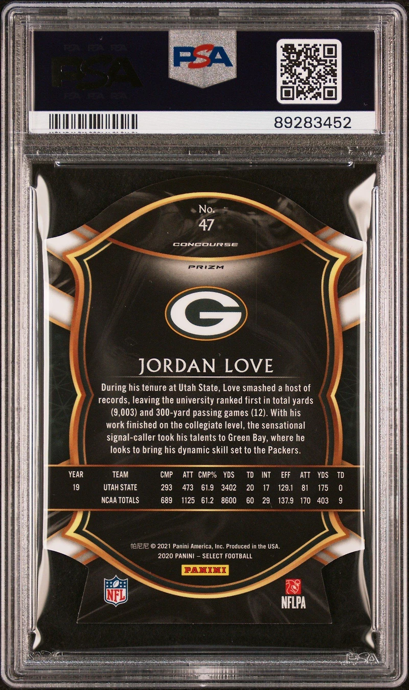 2020 Panini Select 47 Jordan Love Die-cut Maroon Prizm PSA 10