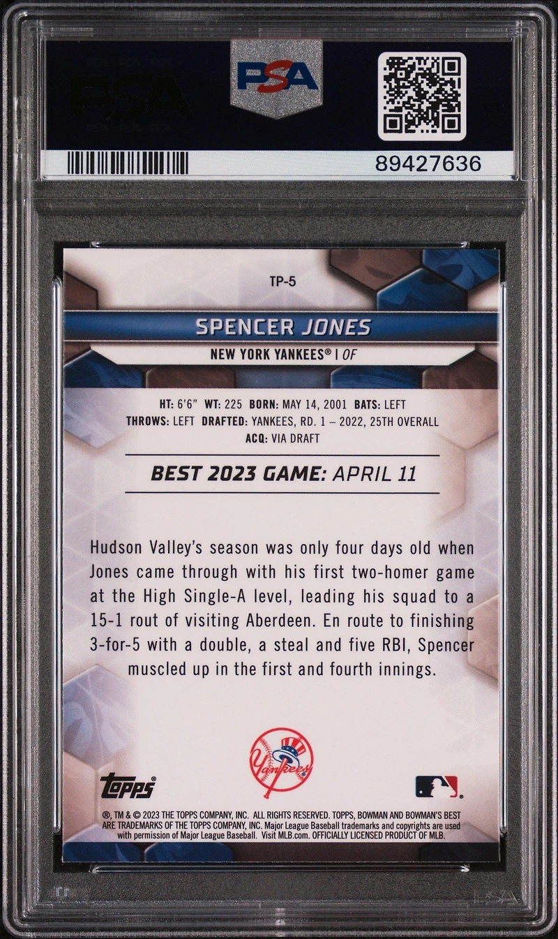 2023 Bowman's Best Top Prospects Tp5 Spencer Jones PSA 10