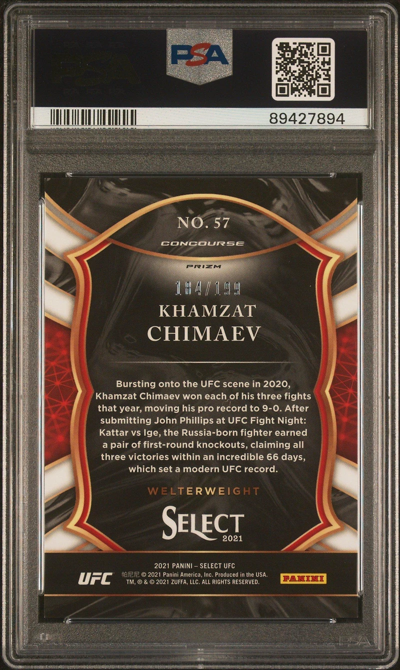 2021 Panini Select Ufc 57 Khamzat Chimaev Red Disco Prizm PSA 9