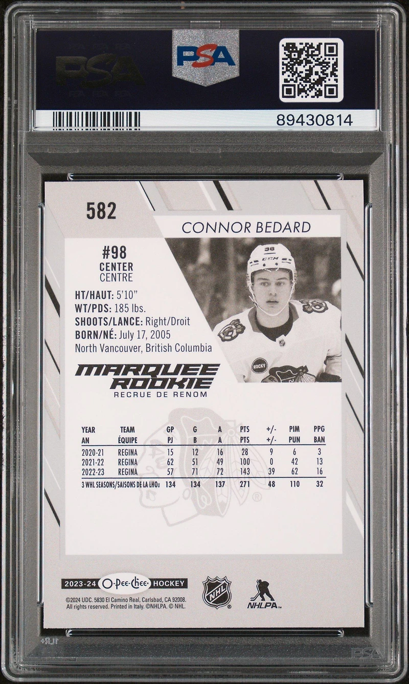 2023 Upper Deck O-pee-chee 582 Connor Bedard PSA 10