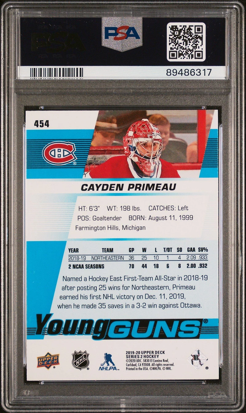 2019 Upper Deck 454 Cayden Primeau PSA 10