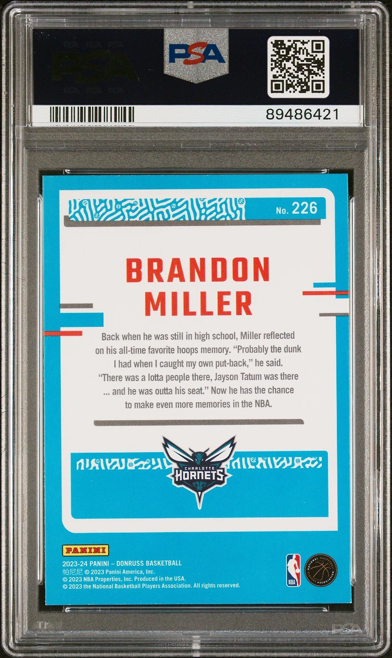 2023 Panini Donruss 226 Brandon Miller Holo Laser PSA