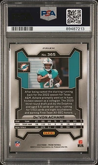 2023 Panini Prizm 365 De'von Achane Purple Pulsar PSA 10