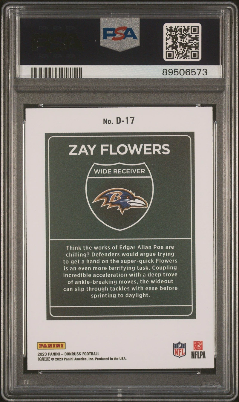 2023 Panini Donruss Downtown! D17 Zay Flowers PSA 10