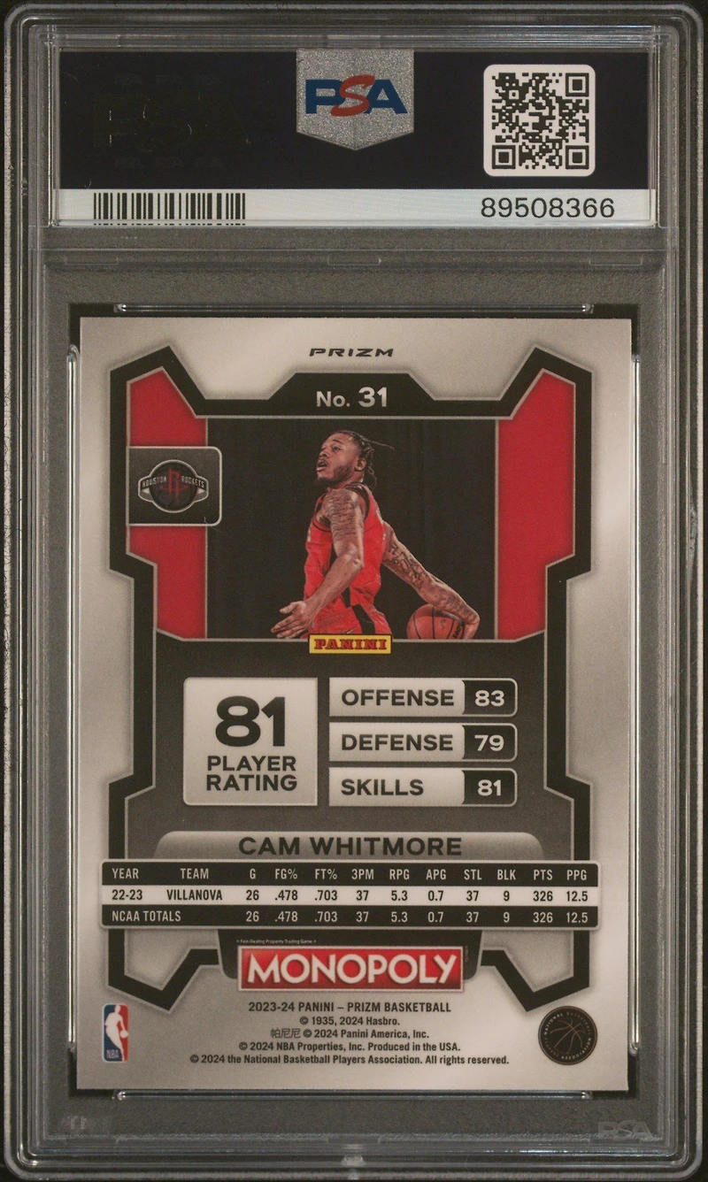 2023 Panini Prizm Monopoly 31 Cam Whitmore Monopoly Red Pattern PSA
