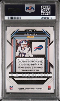 2022 Panini Chronicles Prizm Black Pb4 Josh Allen Silver PSA 10