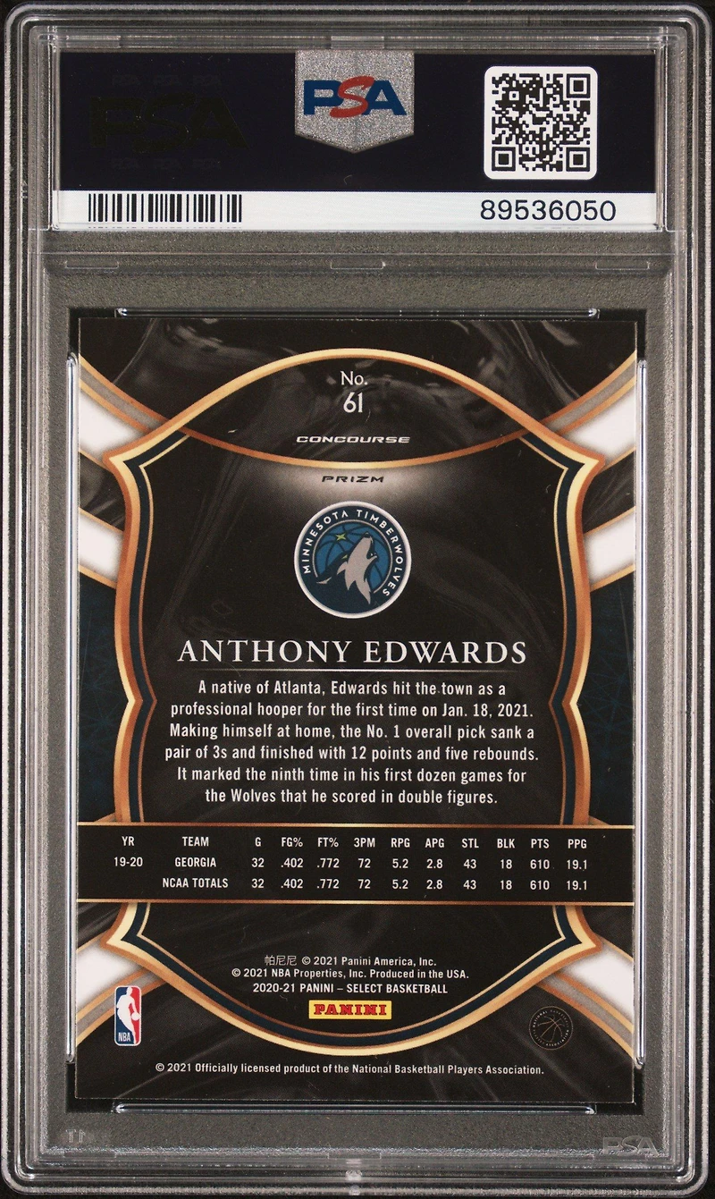 2020 Panini Select 61 Anthony Edwards PSA