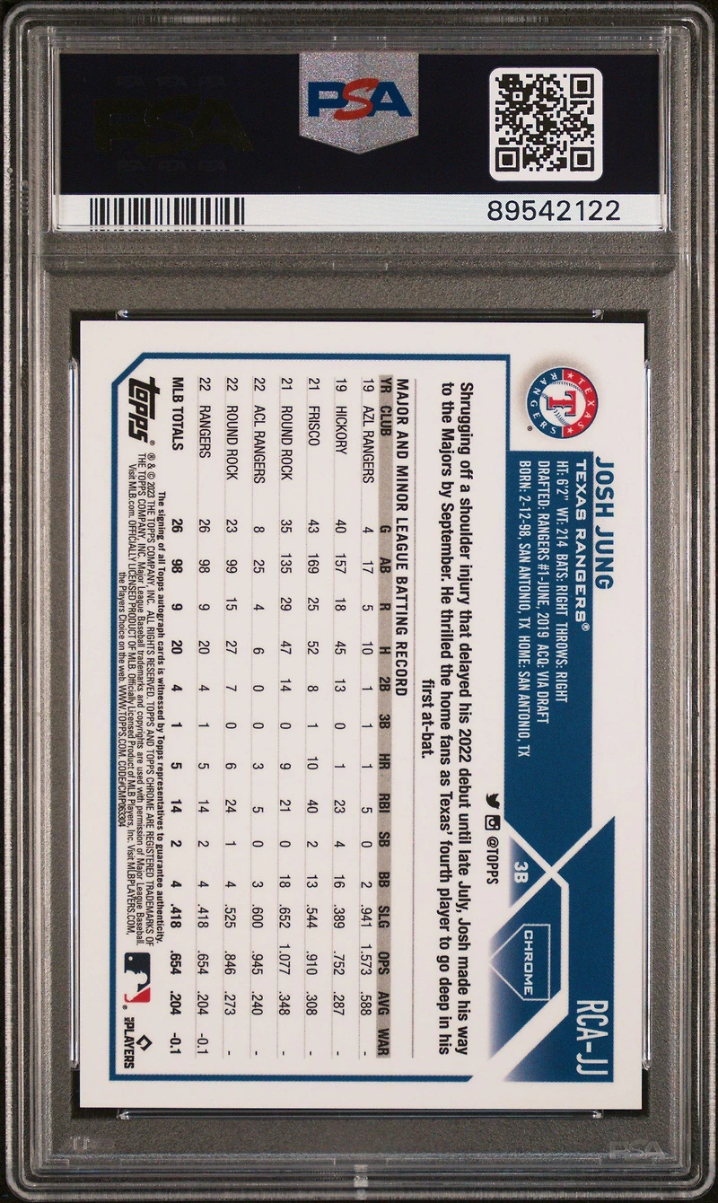 2023 Topps Chrome Logofractor Edition Refractor Chrome Autograph Rcajj Josh Jung PSA 10