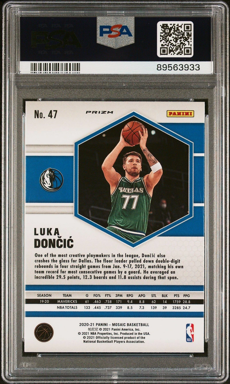 2020 Panini Mosaic 47 Luka Doncic Reactive Blue PSA 10