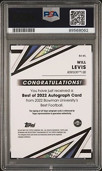 2022 Bowman's Best University Best Of 2022 Autographs Bawl Will Levis PSA 10
