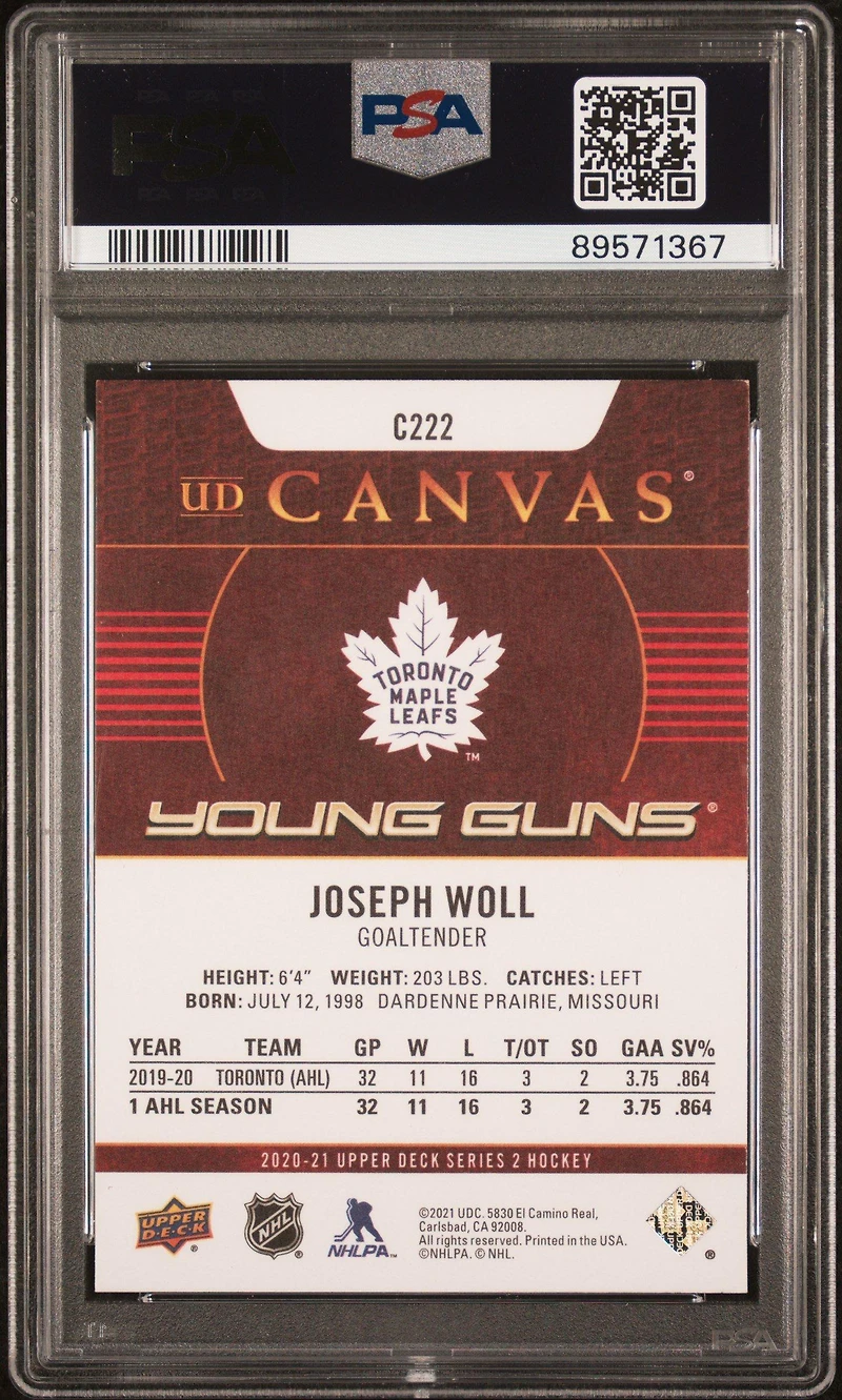 2020 Upper Deck Ud Canvas C222 Joseph Woll PSA 9