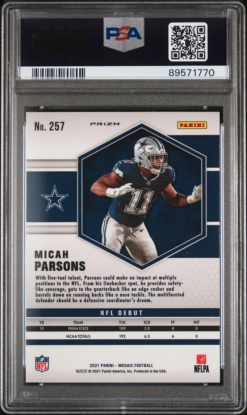2021 Panini Mosaic 257 Micah Parsons Reactive Orange PSA 10