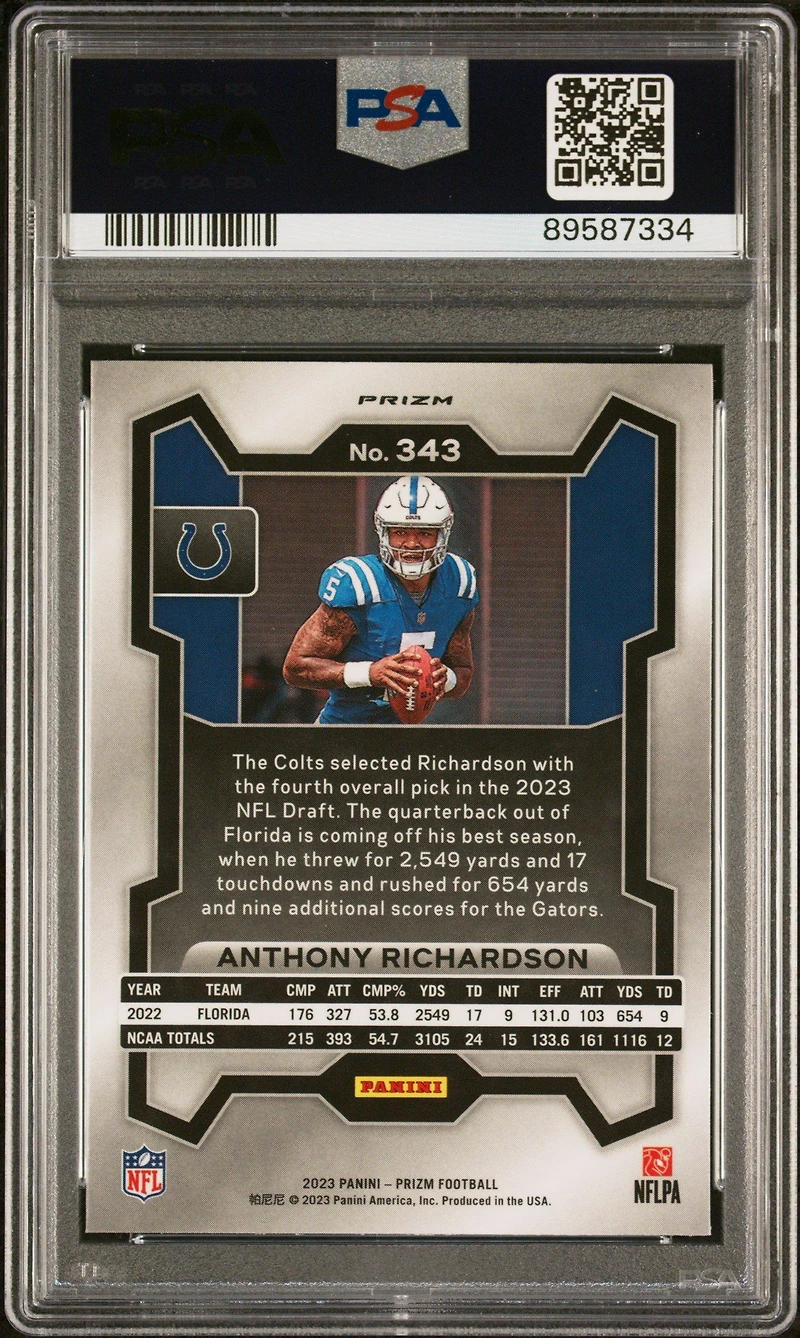 2023 Panini Prizm 343 Anthony Richardson No Huddle PSA 9
