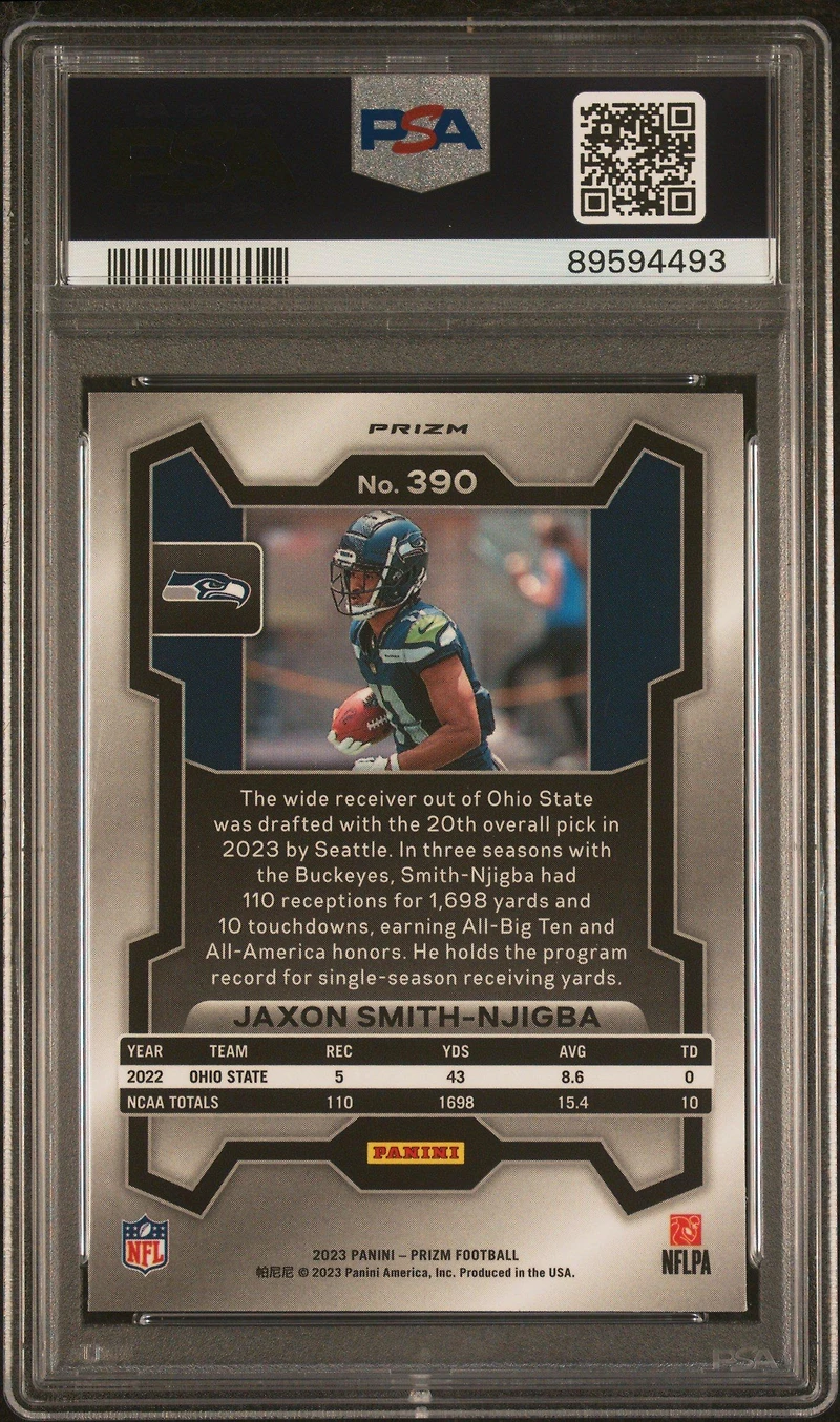 2023 Panini Prizm 390 Jaxon Smith-njigba Green Wave PSA 10