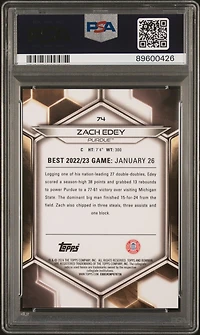 2023 Bowman University Best 74 Zach Edey Gold Refractor PSA 10