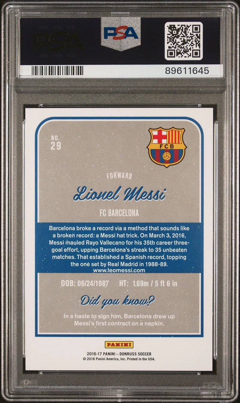 2016 Panini Donruss 29 Lionel Messi PSA 10