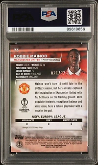 2022-23 Topps Stadium Club Chrome Uefa Club Competitions 73 Kobbie Mainoo Aqua Wave PSA 10