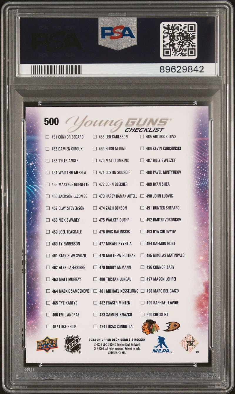 2023 Upper Deck 500 Bedard/carlsson PSA 9