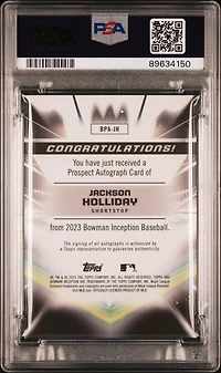 2023 Bowman Inception Autographs Bpajh Jackson Holliday Fuchsia Foil PSA 10