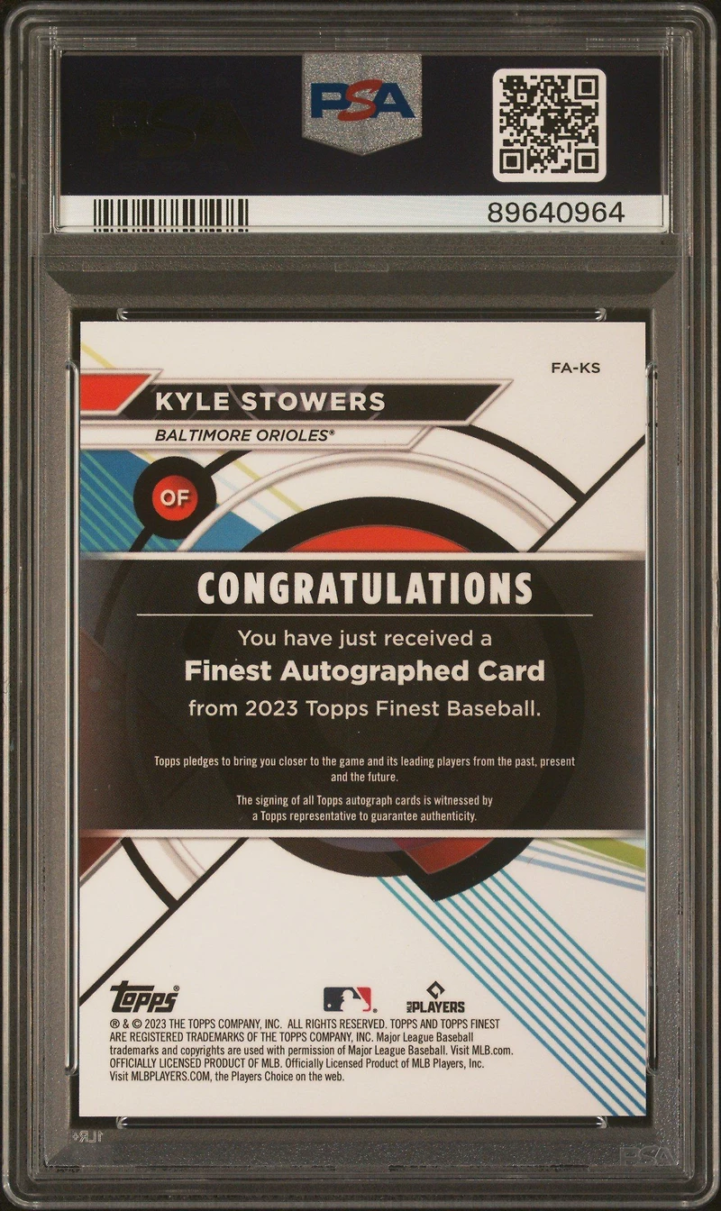 2023 Topps Finest Finest Autographs Ks Kyle Stowers PSA 10
