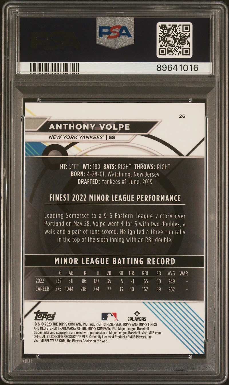 2023 Topps Finest 26 Anthony Volpe PSA