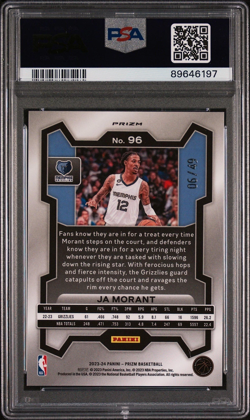 2023 Panini Prizm 96 Ja Morant Orange Prizm PSA 9