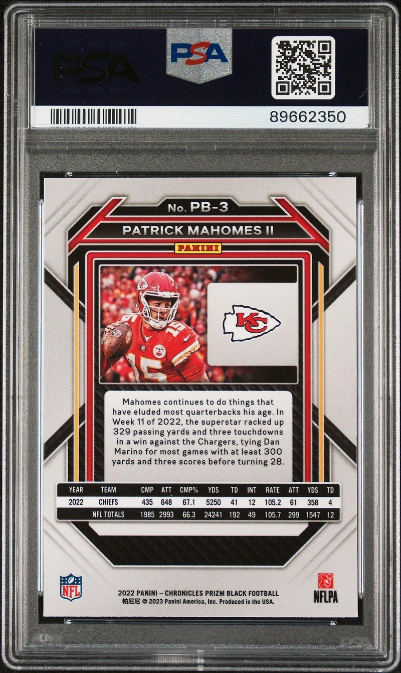 2022 Panini Chronicles Prizm Black Pb3 Patrick Mahomes Ii PSA 9
