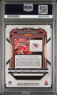 2022 Panini Chronicles Prizm Black Pb3 Patrick Mahomes Ii PSA 9