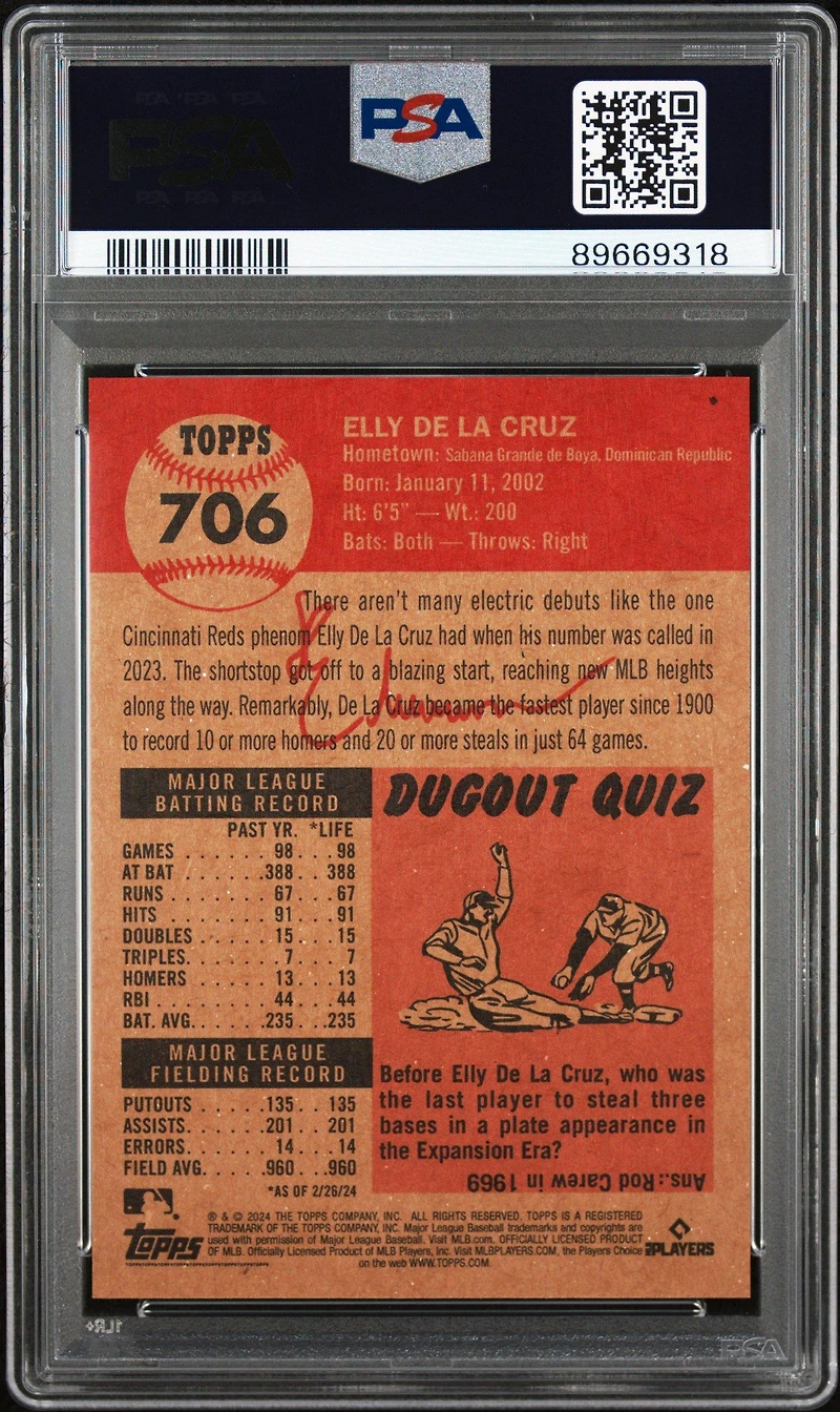 2024 Topps Living 706 Elly De La Cruz PSA 10