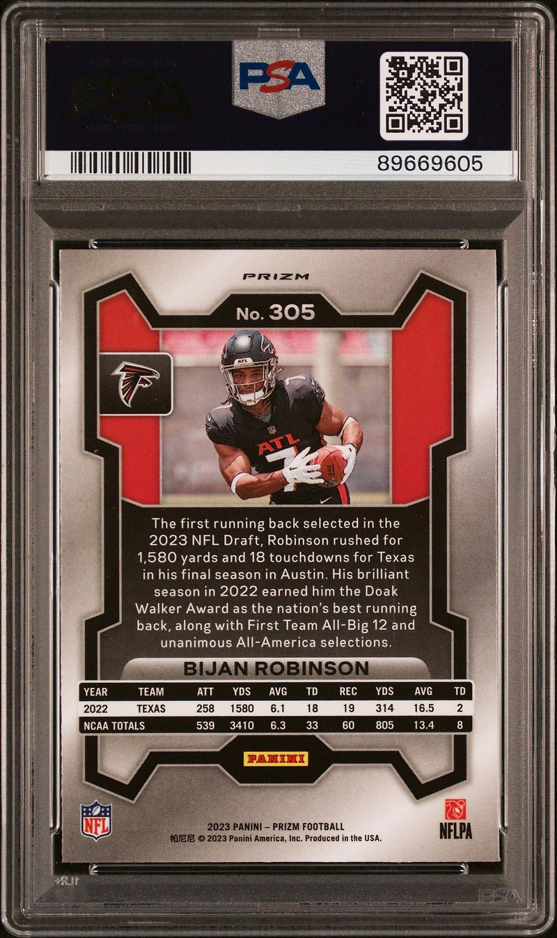2023 Panini Prizm 305 Bijan Robinson Green Prizm PSA 10