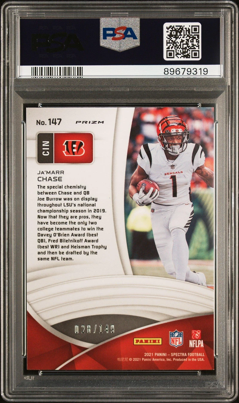 2021 Panini Spectra 147 Ja'marr Chase PSA 9