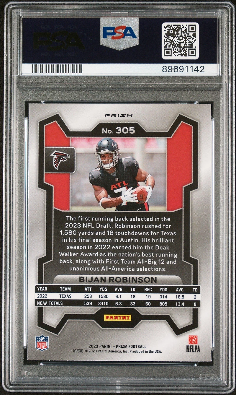2023 Panini Prizm 305 Bijan Robinson Green Wave PSA 10