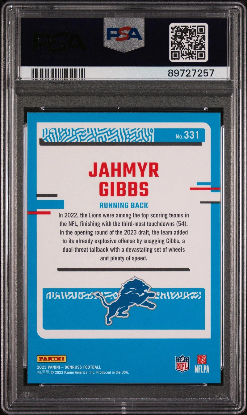 2023 Panini Donruss 331 Jahmyr Gibbs PSA 10