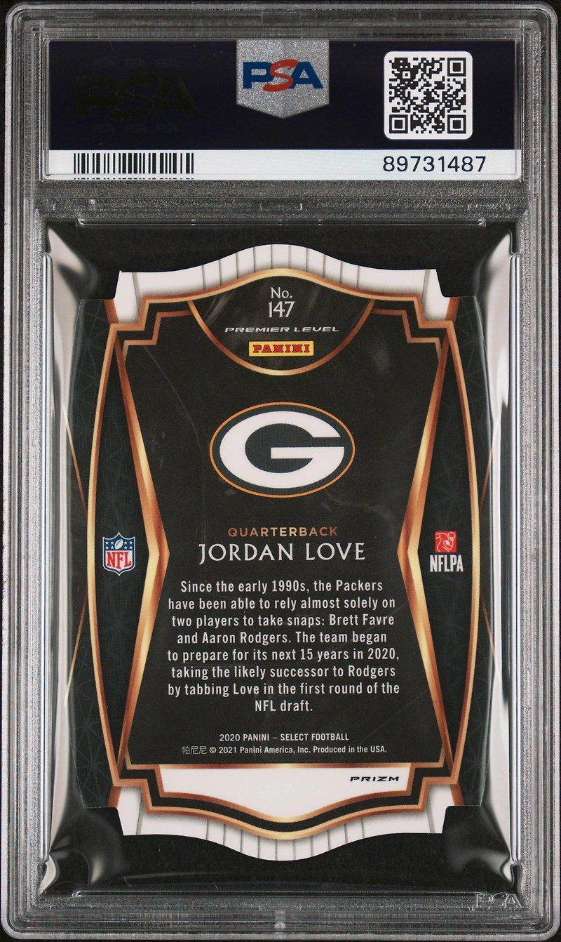 2020 Panini Select 147 Jordan Love Die-cut Neon Green Prizm PSA 10